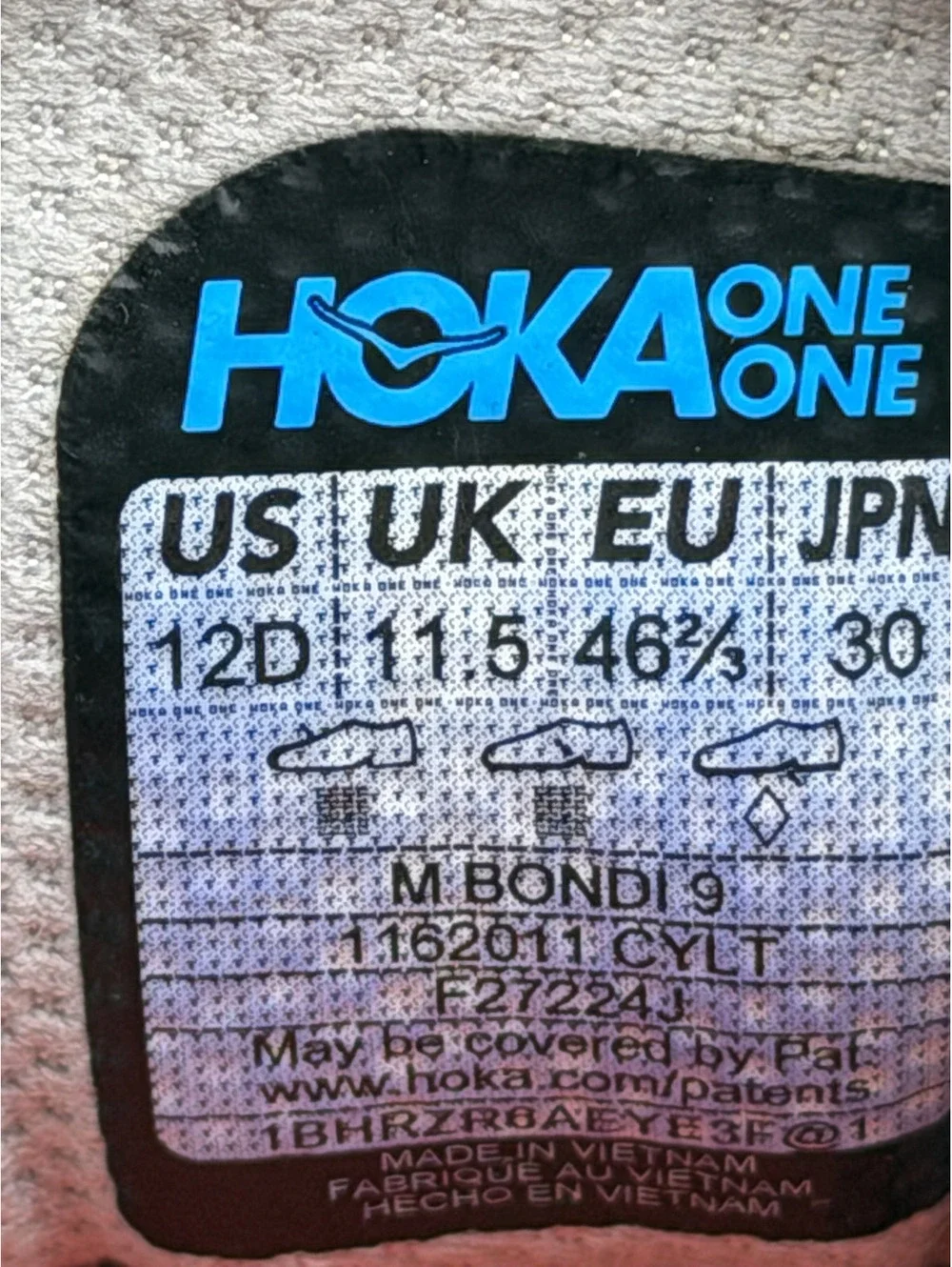 Hoka One One Bondi 9 Cosmic Grey Ultramarine Men's Running Shoes Size 12D White